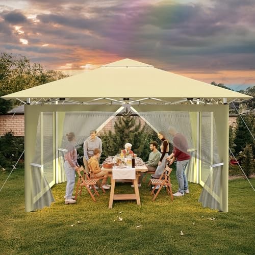 Kuro-sagol Pop Up Tonnelle de Jardin 3x6m,Tonnelle Pliante,Tente de Camping avec 4 Moustiquaires、Sac de Transport,Imperméable,Anti UV50+，Hauteur Réglable，Tente Réception,Barnum Pliante Exterieur,Kaki