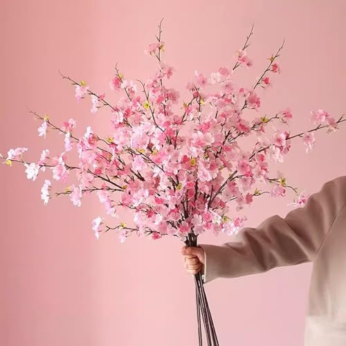 Künstliche Kirschblütenzweige 98cm, Kunstblumen mit Seidenblütenblättern, Kunstpflanze für Innenräume für Hochzeiten Schlafzimmer Partys Tische und Büros(Pink,10)