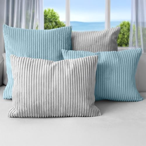 Amilian Dekokissen 4er Set mit Füllung – Sofakissen Set 2x 45x45 cm & 2x 35x45 cm – Weiche Zierkissen, Couchkissen für Sofa - Nachtnebel/Ozeangeheimnis