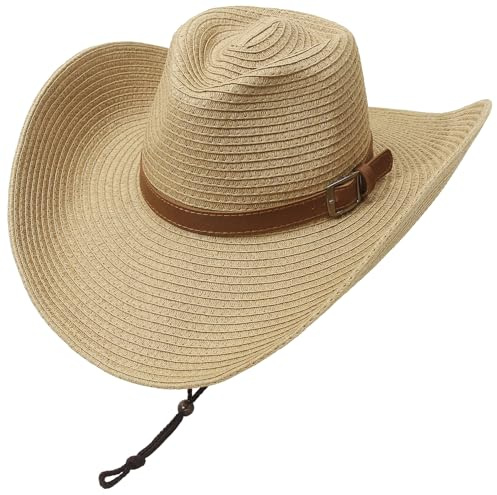 EOZY Packable & Oversied 5.12 Brim Cowboy Cowgirl Hat for Women Men Summer Beach Sun Hat with Chin Strap