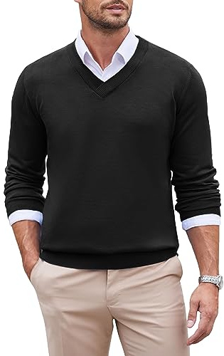 COOFANDY Jersey para Hombre Cuello V Suéter Fino Manga Larga Slim Fit Suéter de Punto Suéter Formal Casual Color Sólido Jersey Invierno Sweater Básico