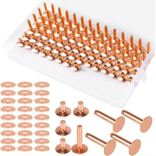 Rivetti in rame massiccio, 154 pezzi, per riparazione bagagli e tessuti, rilegatura pelle, per progetti artigianali e fai da te, con 30 12 x 7 x 4 mm e 47 12 x 4 x 19 mm