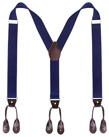 Kajeer Tirantes de tirantes con botón para hombre - Tira elástica con botón ajustable en forma de Y de 3,5 cm de ancho (Azul marino)