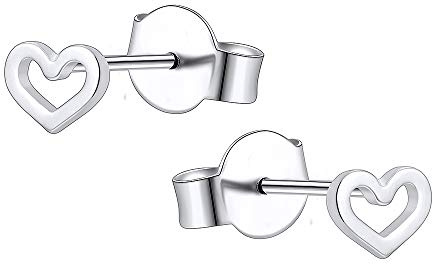 AoedeJ Pendientes de botón de corazón Pendientes de corazón pequeños de plata de ley 925 para mujer Pendientes hipoalergénicos para niñas (Style 2)