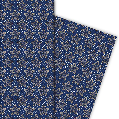 Kartenkaufrausch Winter Weihnachtspapier, Geschenkpapier Set zu Weihnachten mit Ornament Sternen, blau, für tolle Geschenk Verpackung, Designpapier, scrapbooking, 4 Bogen, 32 x 48cm