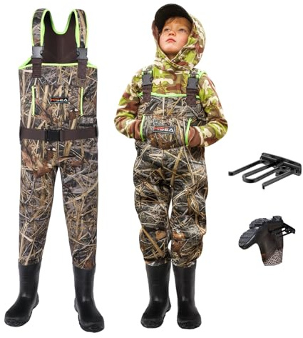 HISEA Kids Chest Waders for Toddler & Children Neoprene Youth Duck Hunting Waders for Kids Boys Girls with Insulated Boots