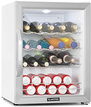 Klarstein Mini Kühlschrank mit Glastür, Mini, für Zimmer, Getränkekühlschrank Klein mit Verstellbaren Ablagen, mit Wellenform-Racks, 60 Liter Kühlschrank Leise