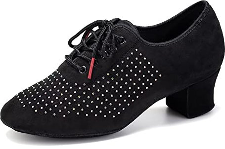 AOQUNFS Tanzschuhe Damen Latein Schnüren Geschlossene Salsa Tango Moderne Jazz Ballsaal Leistung Schuhe Trainingsschuhe,LHD601-Z-Schwarz-ZBM-5,EU38