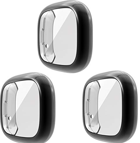 RuenTech Kompatibel mit Fitbit Versa 3/Fitbit Sense Schutzhülle Schutzfolie Hülle Abdeckung Gehäuseschutz Stoßstange Displayschutz Rundumschutz Kratzfestes Zubehör (schwarz+schwarz+schwarz)