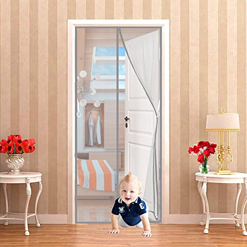 CGUOZI Cortina Mosquitera Magnética 155 x 210 cm Verano Cortina magnética Cortina Protección contra Insectos para Sala de Salón Terraza - Gris