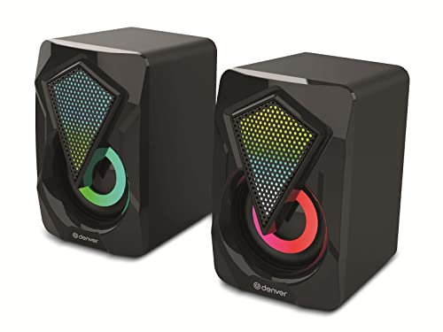 Denver Altoparlanti gaming 2.0 GAS-500. Volume 2x3W RMS. Luci. Connessione USB e minijack da 3,5 mm.