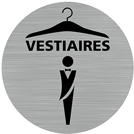 Signalétique.biz France - Plaque de porte Vestiaires Hommes (Q0460) - Diamètre 76 mm - Adhésif aspect aluminium brossé