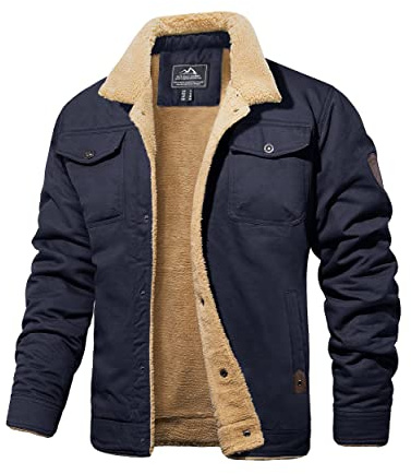 MAGCOMSEN Varm sherpafodrad vinterjacka för män med flera fickor, Marinblå, 3XL