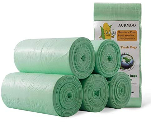 AURMOO Sacchetti Spazzatura, Sacchetti Biodegradabili, 60L, Sacchi per Pattumiera per Cucina, Soggiorno, Ufficio, 50 Unitã(W60xH80cm,Verde)
