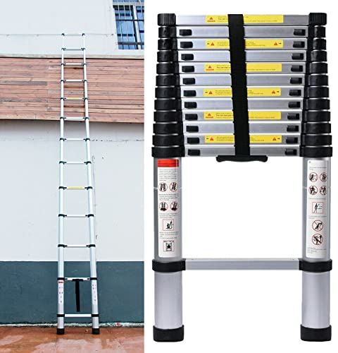2,6m Ausziehbare Teleskopleiter, Robust Aluminium Loftleiter, Anlegeleiter Mehrzweckleiter Stehleiter mit 9 Sprossen 150KG Tragkraft EN131