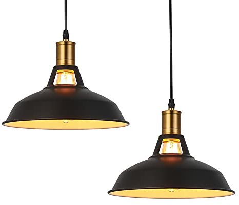 MAXDUYU 2 pezzi Lampada a sospensione industriale, lampada da soffitto retrò E27 Illuminazione decorativa,illuminazione con paralumi in metallo vintage per bar ristorante Loft (nero)