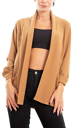 Toocool Blazer Damen Jacke Elegant Casual Basic Einreihig Frühling VI-80021, Camel, One size