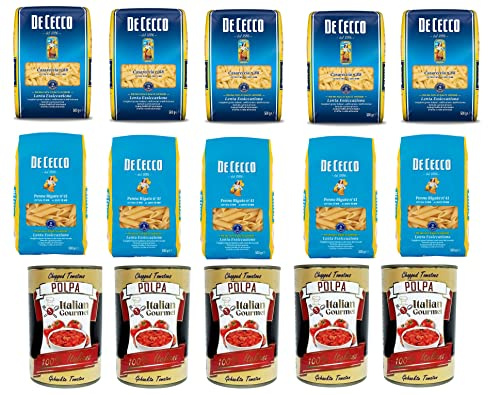 5 x Cecco Casareccia n.88 500G + 5 x De Cecco Penne Rigate n. 41 y Italian Gourmet Polpa di pomodoro, pasta de tomate finamente picada, 5 x 400 g