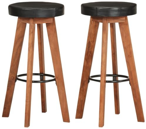 vidaXL 2X Barhocker Barstuhl Hocker Bar Bistrostuhl Bistrohocker Stuhl Tresenhocker Thekenhocker Küchenhocker Echtleder Massivholz Akazie