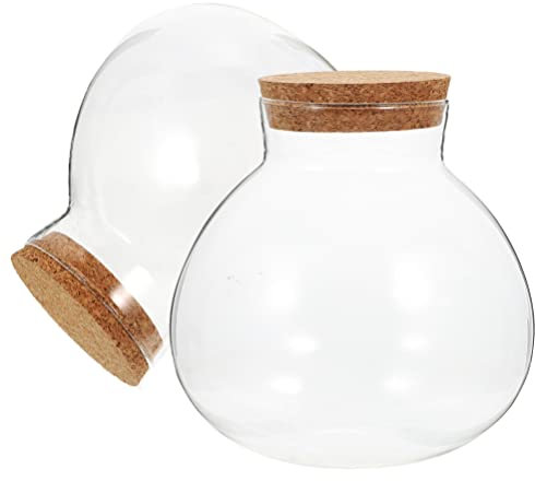 Operitacx Botella De Micropaisaje De Vidrio Transparente Con Tapa De Corcho 2 Piezas Terrario De Cristal Para Plantas De Musgo Y Decoración De Hogar 4.33X3.93 Pulgadas