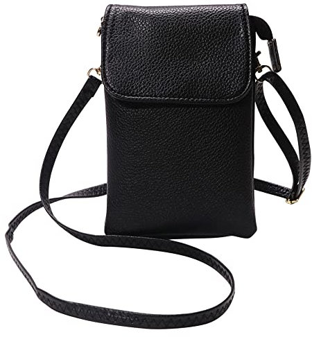 Elbourn Leather Phone Bag for Women, Ladies Cellphone Shoulder Bag Crossbody Phone Bag Pouch Purse Wallet with Long Strap Wallet Travel Wallet with Card Holder(Black)