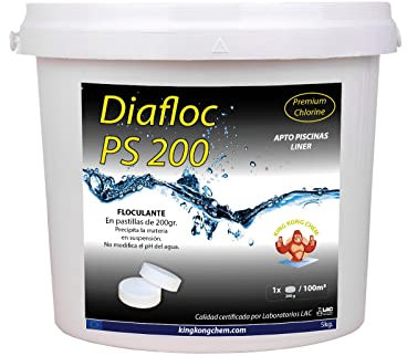DIASA INDUSTRIAL Floculante en Pastillas 200 gr DIAFLOC PS 5 KG - Clarificante Piscinas Grandes - Elimina particulas en suspensión - Apto Piscinas Liner