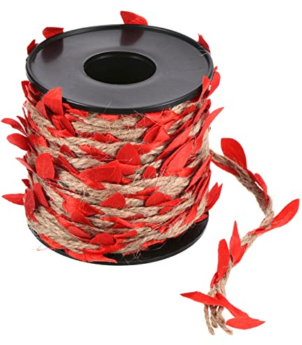 PATIKIL 33ft 5mm Juta Foglia Nastro, Intrecciato Decorazione Vite Naturale Juta Corda Spago con Artificiale Foglie per Giungla Matrimonio Festa Casa Giardino Decorazioni, Rosso