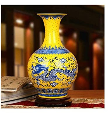 ATMRC Vase à Fleurs Vase Fleur De Dragon Chinois Belle Céramique Ornements Anciens Ancêtres Moderne Vintage Émail Jaune Decoration Design