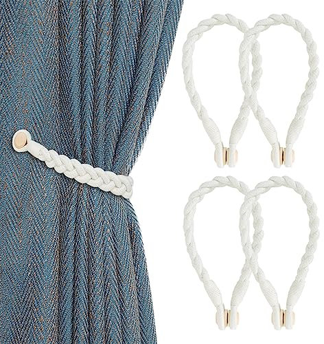 4 Stück Magnetische Vorhang Raffhalter, Gardinenhalter Vorhanghalter, Raffhalter für Vorhänge mit Magnet, Gardinenraffer Baumwollseil Gardinen Raffhalter für Home Gardinen Deko Vorhang Halter