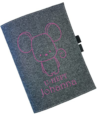 AWASG U-Heft Hülle Filz mit Namen | Personalisierte Schutzhülle Mutterpass Impfpass | Motiv Tiere Jungen Mädchen | Geschenk-Idee Schwangere Mütter Geburt Taufe Maus