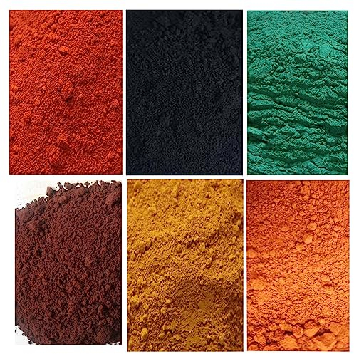 6 Stück, 150 g, gemischte Farben, Pulverfarbe für Beton, Zement, Mörtel, Fugenmörtel, Schwarz, Gelb, Rot, Grün, Orange und Braun, Eisenoxid-Farbstoff