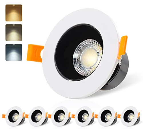 LED Einbaustrahler mit Leuchtmittel 6W 600LM, Schwenkbar Einbauleuchten 75-85MM Lochdurchmesser, Deckenspot 3000/4000/6000 Kelvin, Deckenstrahler für Wohnzimmer Küche Schlafzimmer (6 Stück)