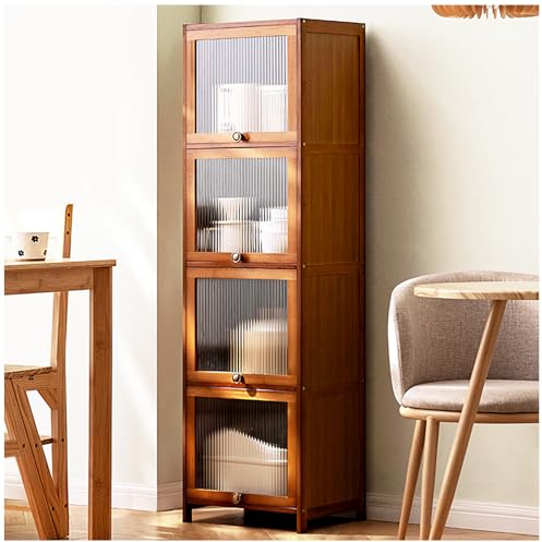 ARMERI Schmaler Aufbewahrungsschrank, Bücherregal mit 5 Regalen, Bücherschrank, Vorratsschrank, Bambus Bauernschrank mit Türen für Wohnzimmer, Schlafzimmer, Küche,140×40cm/55×15.7in