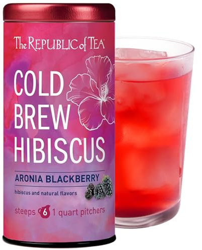 The Republic of Tea – Cold Brew Hibiscus Aronia Blackberry Iced Tea, Large Herbal Iced Tea Pouches, Steeps Six One-Quart Pitchers