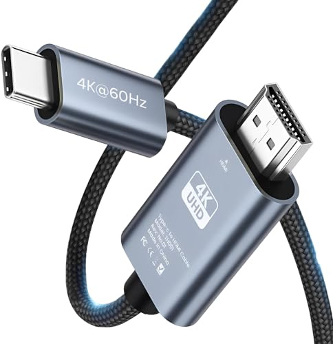 MMOBIEL USB-C zu HDMI Kabel 2m - 4K@60Hz - USB 3.1 Type-C to HDMI Geflochtenes Kabel - Thunderbolt 3 zu HDMI Adapter für MacBook Pro/Air, iPhone 16/15, iPad Pro, iMac, Samsung Galaxy, Chromebook usw.