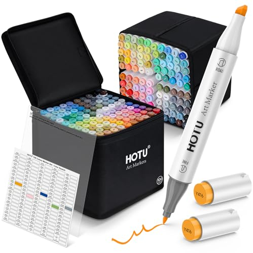 HOTU Alkohol Marker Stifte, [für Anfänger] 100 Farben Stiften Marker Pen verdoppelt spitzt Kunst Sketch Twin Marker Stifte mit Tragetasche für Malerei Coloring Hervorhebungen Unterstreichunge