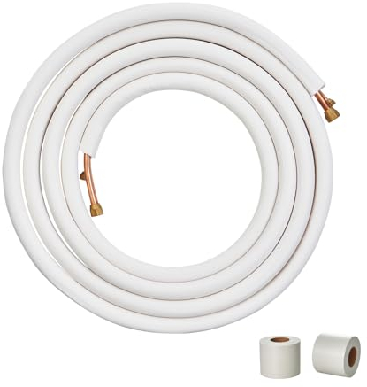 VEVOR 7620mm Mini Split Line Set, 6.4 & 12.7mm O.D Copper Pipes Tubing and Triple-Layer Insulation, for Mini Split Air Conditioning Refrigerant or Heating Pump Equipment & HVAC with Wrapping Strips.