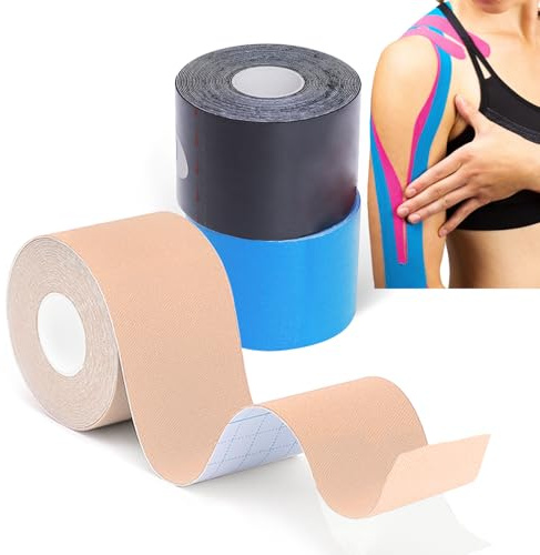 Grunda Kinesiotapes - 3 Kinesiologie Tape Rollen (5cm x 5m) Kinesiotape - Profi Physio Tape und Sporttape - wasserfeste & Hautfreundliche Sport Tapes für Muskelunterstützung, Knieschmerzen