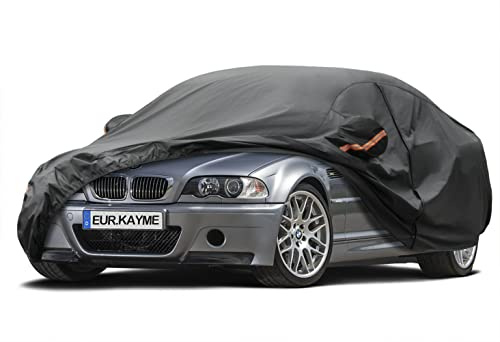 Kayme 7 Schichten Autoabdeckung Wasserdicht Atmungsaktiv, Vollgarage Autoplane für Staub Sonne Schutz, Kompatibel mit BMW 3er/M3 E30/E36/E46, Benz W205, EOS Abdeckplane für Limousine(bis zu 450 cm) 3M