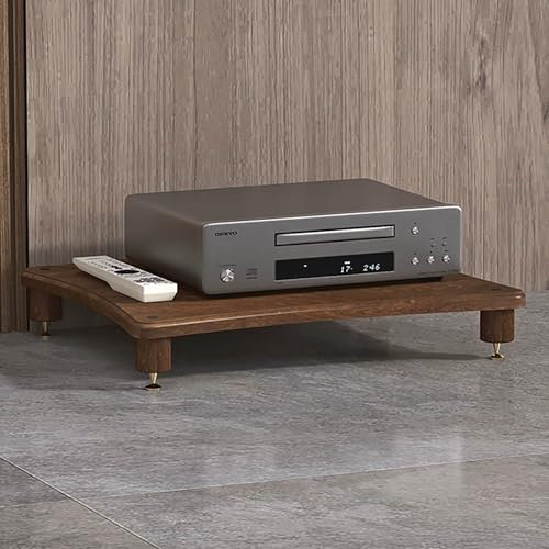 JIAOCKJIAO Audio Rack Hi Fi Regal, Record Player Stand aus Massivholz, Hi Fi Racks mit Stoßdämpfenden Fußnägeln aus Kupfer, Plattenspieler Regal, für Zuhause, Büro(Black Walnut,1 Tier 60x48x10CM)