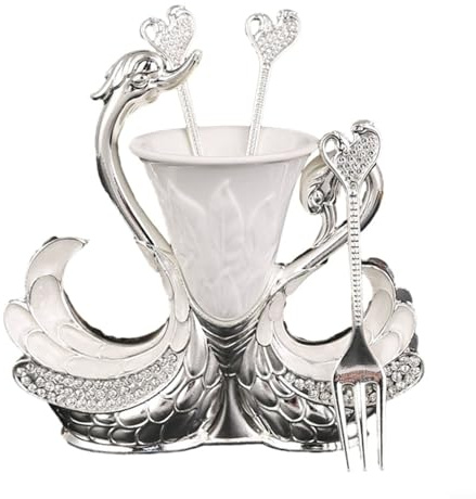 Elegant for SWAN Base Holder with 12 Piece Cutlery Set Perfect for Coffee, Fruit, and Dessert (sliver fork)