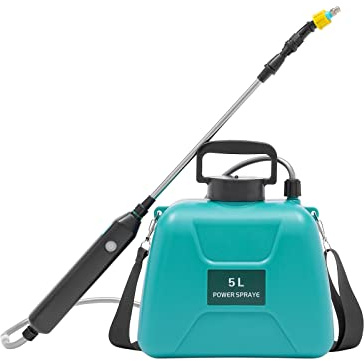 WooDerson Spruzzatore elettrico da 5 l, spruzzatore elettrico da giardino per piante indoor/outdoor, spruzzatore portatile da giardino con bacchetta spray e 2 ugelli regolabili per la schiena,