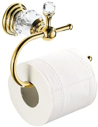WNEBATH Gold Crystal Toilet Paper Holder, Golden Bathroom Toilet Paper Roll Hanger Wall Mounted, Modern Toilet Tissue Holder Bathroom Accessory