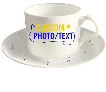 hadefa Ensemble tasse à thé et soucoupe en céramique personnalisable, texte photo ou logo personnalisable, cadeaux pour chocolat chaud, thé, anniversaire