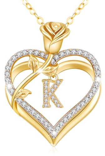 llyish Collier Femme Or Lettre Initiale A-Z Coeur Pendentif Collier Argent 925/Laiton Personnalisé Bijoux Cadeau Femme Amie pour Anniversaire Noël Saint Valentin Cadeau Maman Fête Des Mères