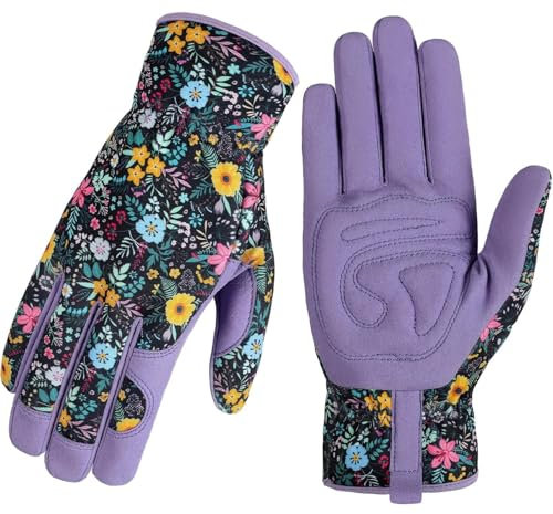 JQTOP Gartenhandschuhe für Damen, atmungsaktive Leder-Gartenhandschuhe mit Griff, dornensicher, durchstichfeste Arbeitshandschuhe (lila)