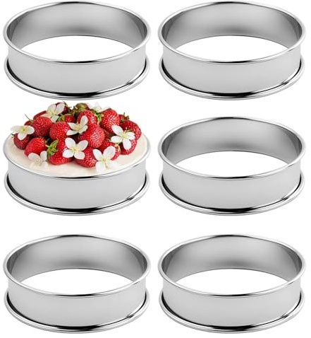 EASYKEENECOM Anelli per Torte Rotondo, 6 Pezzi Stampo per Dolci antiaderenti in Acciaio Inossidabile Crostata Mousse Pasticceria Dessert Torta Stampo (8 x 2,5 cm)