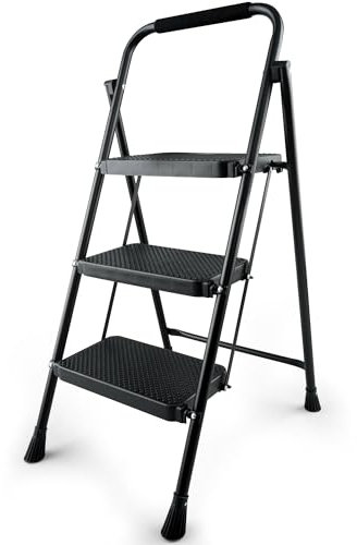 uandu Escabeau moyen - Échelle domestique pour la maison, la cuisine et le jardin - Escabeau pliable - Certifié TÜV - Pliable et peu encombrant