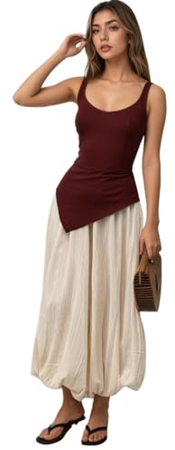 VCM Balloon Pants Wide Leg Harem Aladdin Genie Pants Women Bubble Puffy Culottes Drawstring Baggy Stripe (Apricot,Small)