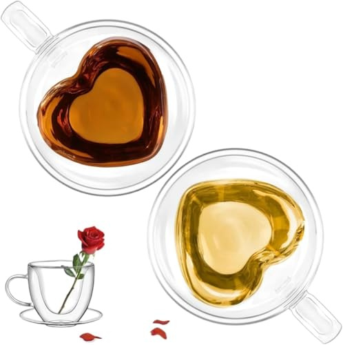 WUJIHE 1 tazza di vetro a forma di cuore da 80 a 250 ml, doppia tazza da caffè, tè, latte, acqua (80 ml)